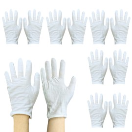 Lopsity 12PCS White Cotton Gloves for Women Men,for Inspection Jewelry Silver Coin,Stretch Cotton Gloves for Dry Hands (WHITE, L)