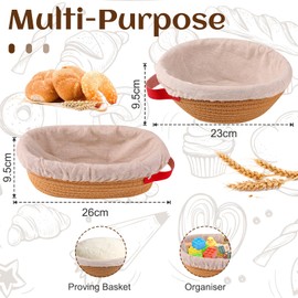Yunkctuk Proofing Baskets with Linen Insert & Lid, Set of 2 Oval 26cm & Round 23cm Braided Cotton Rope Sourdough Proving Basket, Banneton Bread Basket for Professional and Home Bakers