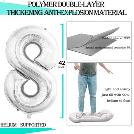 GOER Number 28 Balloons for 28th Birthday Party Decorations,42 Inch Jumbo Foil Helium 82 Balloons for 82nd Birthday Party Decoration (Silver)