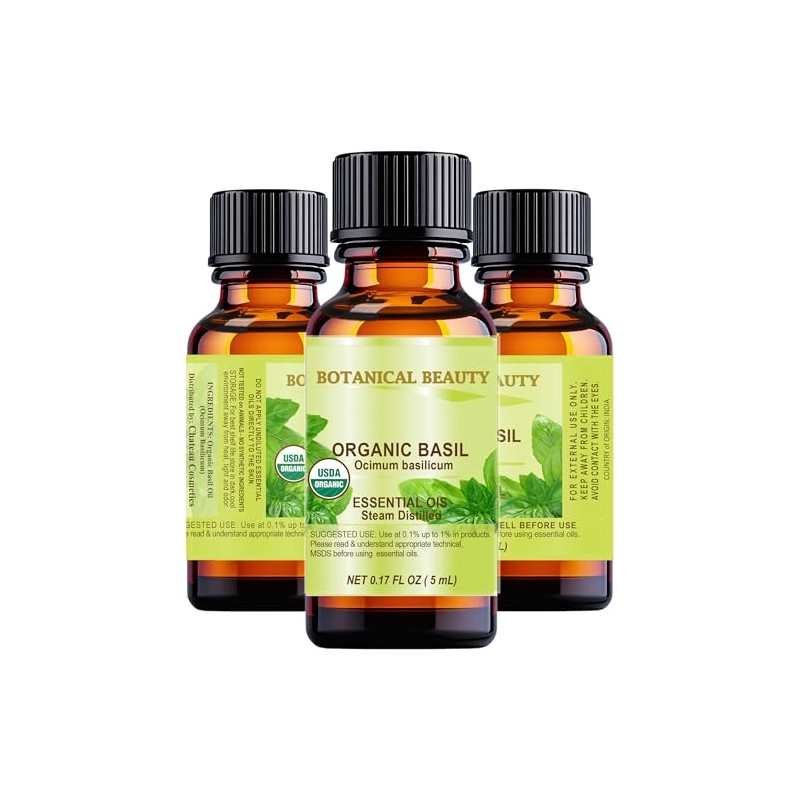 Botanical Beauty Organic Basil Essential Oil. 100% Pure for Beauty,