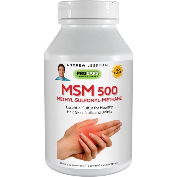ANDREW LESSMAN MSM 500 Methyl-Sulfonyl-Methane 360 Capsules –Highly Concentrated Source of Organic Sulfur. Supports Healthy Structure and Function of Joints, Skin, Nails and Hair. No Additives