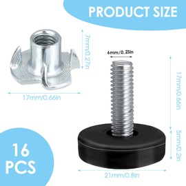 Ouligay 16Pcs Adjustable Levelling Feet M6 Thread Height Adjustable Feet for Furniture Feet Heavy Duty Furniture Levelers Glide Leveling Feet With T-Nuts Screw In Table Chair Feet Floor Protector