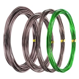 PATIKIL 1mm/1.5mm/2mm Bonsai Training Wire, 4 Roll Floral Wire Stems Anodized Aluminum Tree Wire 16.4 Feet for Gardening Branch Fixing, Brown/Green
