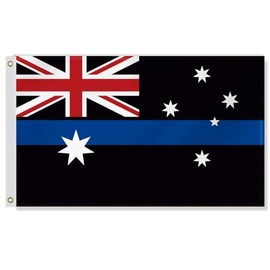 3×5 FT Blue Line Australia Flag,Large Honoring Australians Policeman Police Officer National Decor,Double Side Digital Printed 150D Polyester Banner With Canvas Header Brass Grommet