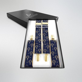 Masonic Braces Suspenders with Square & Compass - X Type Design - Adjustable & Elastic – In Gold - Gift Accessory for Freemason Men