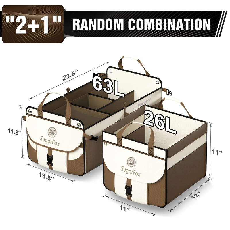 SugarFox Modular (63L+26L) Trunk Organizer for Car/SUV, Dual Covers, Foldable