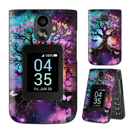 Dikoer for TCL Flip 3 T435 2024 Phone Case with Tempered Glass Screen Protector Heavy Duty Dual Layer Rugged Shockproof Protective Cover Case for Men Women, Butterfly Tree