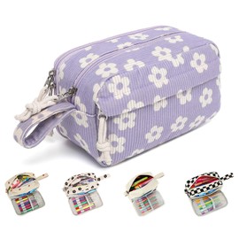 Bluboon Big Capacity Pencil Case Pencil Pouch Pen Case School Supplies Cute Pencil Box Pencil Bag for Teen Girls Boys Women Man (Beige Flower Purple)