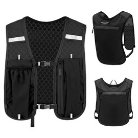 Running Vest Women & Men, Waterproof Cycling Backpack 2L + 500ml, Ultralight & Breathable, Reflective Running Vest with 3 Pockets - For Jogging, Trail Running, Marathon, Cycling