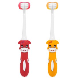 FOREVIVE 2 Pieces 3 Sided Autism Toothbrush Three Bristles for Toddler Toothbrush Adult Soft Bristles Soft and Gentle for Complete Tooth and Gum Care (C4（Red+Orange） Kids)