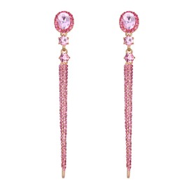 BriLove Women's Fashion Trendy Crystal Oval Long Beaded Bar Chandelier Dangle Earrings Pink Gold Toned