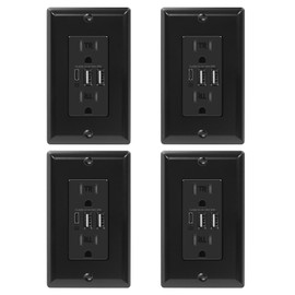 ECOELER Black USB Wall Outlets, 3-Ports USB Charger Wall Socket, 15 Amp TR Receptacle Plug, 6.0A Electrical Power Outlet with Type A & Type C Ports, Wall Plate Included, UL Listed, 4 Pack