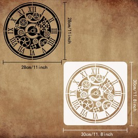 FINGERINSPIRE Gear Clock Painting Stencil 11.8x11.8 inch Reusable Cyborgpunk Clock Pattern Drawing Template DIY Vintage Clock Decoration Stencil for Painting on Wood Wall Fabric Paper Furniture