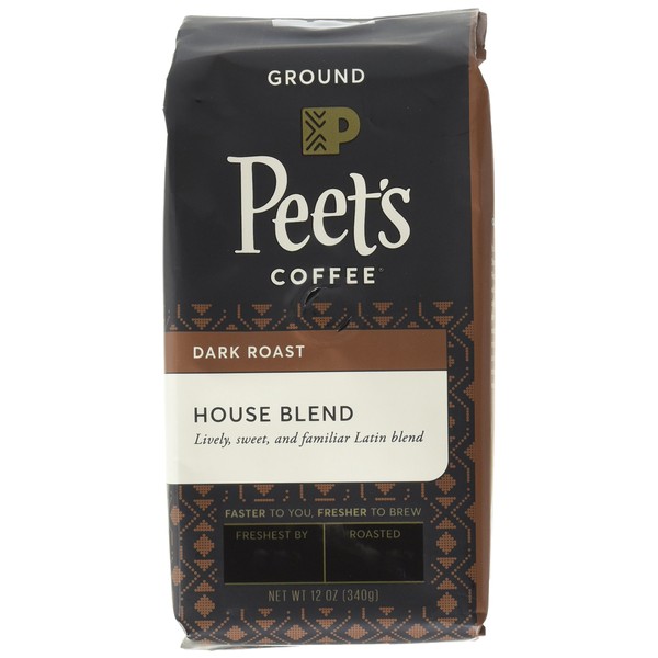 Peet's Coffee House Blend, Dark Roast Ground Coffee, 12 Ounce Bag (Pack of 2) Packaging May Vary Bright, Lively, and Balanced Dark Roast Blend of Latin American Coffees, Deep Roasted, Hint of Spice