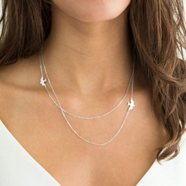 TseenYi Boho Layered Necklace Chain Peace Dove Pendant Necklace Adjustable Chain Necklaces Jewelry for women and Girls (Silver)