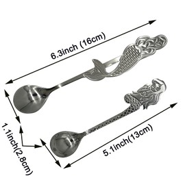 Maydahui 4 PCS Mermaid Spoon 18/10（304）Stainless Steel Fish Coffee Spoons Tableware Kitchen Tools Design for Dessert Drink Tea Ice Cream Soup