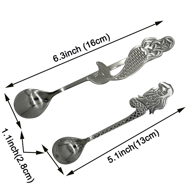 Maydahui 4 PCS Mermaid Spoon 18/10（304）Stainless Steel Fish Coffee Spoons