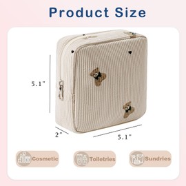 Cute Small Corduroy Zipper Makeup Bag, Mini Coquette Aesthetic Pouch with Bear Pattern for for Purse,Key Pocket Lipstick Bag Card Holder Data Cable Organizer for Women Girls (04Light Taup)