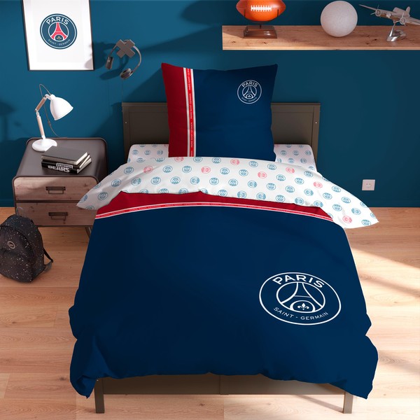 PSG Minimalist Single Bedding Set | 100% Cotton | Oeko-TEX | Duvet Cover 140 x 200 cm + 1 Pillowcase 63 x 63 cm Reversible Printed | Navy Blue