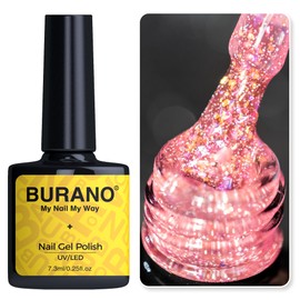 BURANO Holographic Gel Polish, Reflective Glitter Gel Polish 7.3ml UV LED Pink Glitter Nail Polish for Home DIY, Diamond Nail Polish Curing Required (YH34)