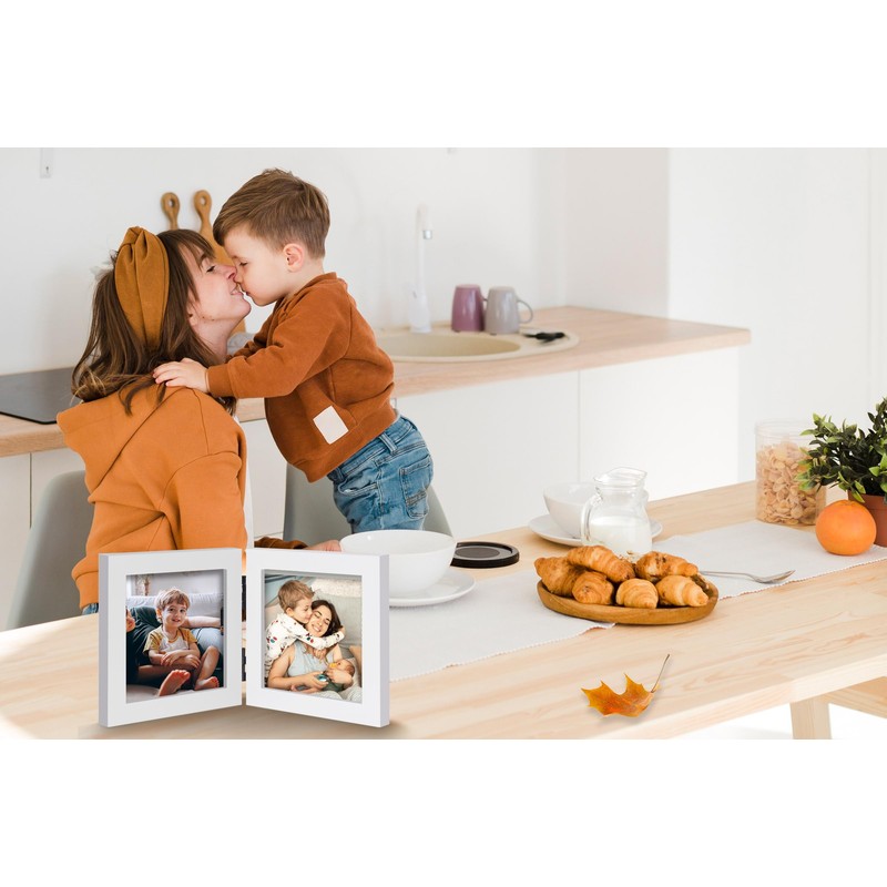 JD Concept Double 4x4 Square White Wood Picture Frame, 3.5x3.5