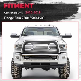 HECASA Upper Grille Front Hood Grill Compatible with 2010-2018 Dodge Ram 2500 3500 4500 Big Horn Horizontal Style w/Lights