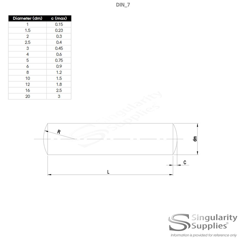 D1 (1mm x 6mm) Dowel Pins (M6) - Stainless Steel