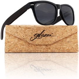 glozzi lightweight wooden sunglasses with wooden arms for men and women polarised & mirrored glasses UV 400 category 3 with cork case -