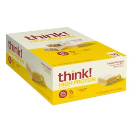 think! think! Protein Bars, High Protein Snacks, Gluten Free, Kosher Friendly, Lemon Delight, Nutrition Bars, 2.1 Oz per Bar, 10 Count (Packaging May Vary)