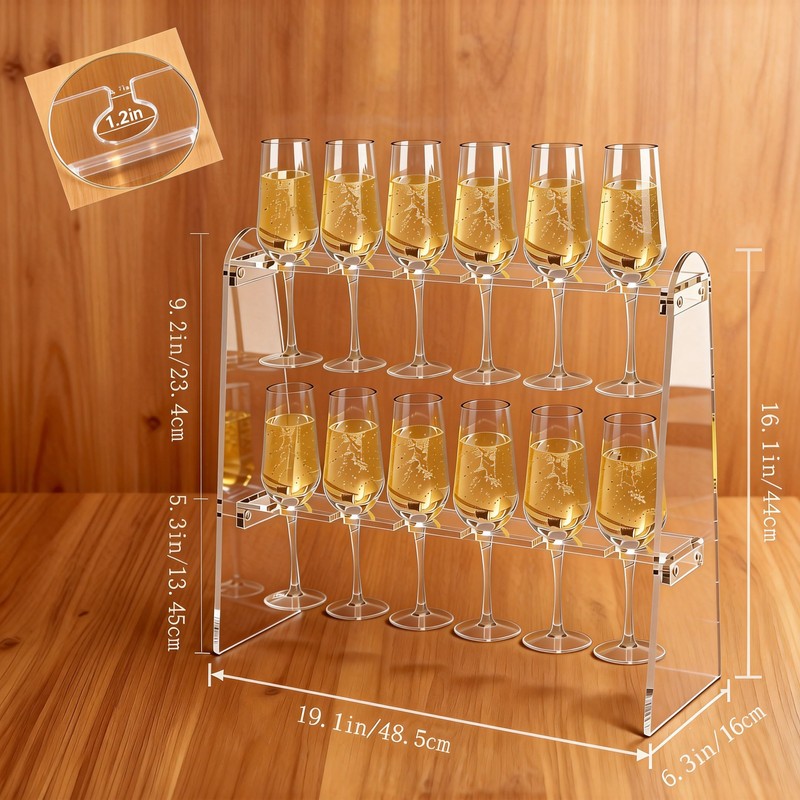 SOVQUEST Acrylic Stemware Rack, 2 Tier 12 Slot Trapezoid Champagne