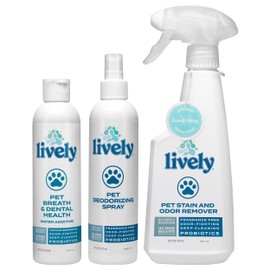 Lively Complete Pet Care Bundle – Dental Health Water Additive, Deodorizing Spray, and Stain & Odor Remover