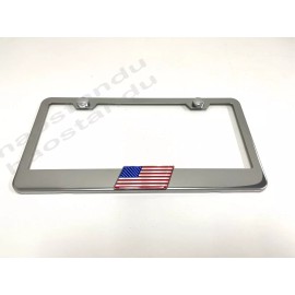 License Plate Frame Shop 1x US Flag Emblem STAINLESS STEEL Chrome License Plate Frame RUST FREE American