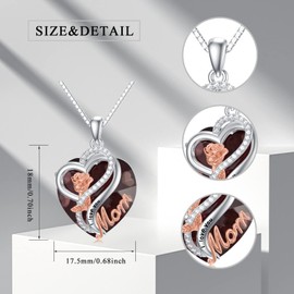 Flpruy Mom Necklace Mothers Day Gifts for Mom Sterling Silver Mother Necklace June Birthstone Necklace Amethyst Heart Rose Pendant I Love You Mom Jewelry Birthday Valentins Gifts for Women Mom Mother