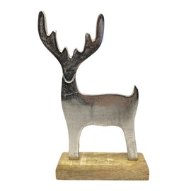 DARO DEKO Metal Reindeer with Wooden Base 15.5 x 26.5 cm Brown Silver