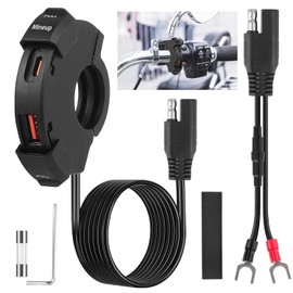 Mineup USB Socket Motorcycle, 12 V USB C Socket Motorcycle Waterproof, 48 W QC3.0 USB-A and PD Type-C, Waterproof Dual Charging Socket for Motorcycle, Motorhome, Car, Boat