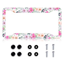 Flowers License Plate Frame - Colorful Watercolor Flowers Floral License Plate Holder, Rust-Proof Auto Stainless Steel Parts License Plate Cover Decoration for Standard Us 12x6 Inch