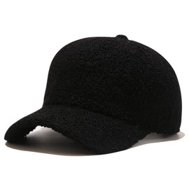 Winter Baseball Cap for Women Lambs Wool Solid Color Warm Baseball Cap Fashion Dad Hat for Outdoor Travel Black