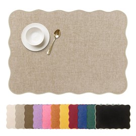 AHHFSMEI Faux Linen Placemats Set of 6 Heat Resistant Non-Slip Stain Proof Table Mats for Kitchen Dining Elegant Decor Place Mats (Linen Beige)
