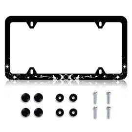 LIN KANG Triple Goddess Symbol License Plate Frame Funny Moons Cat License Plate Holder Universal Stainless Steel Auto Parts Rust-Proof Waterproof Car Decorative Tag Frame for Standard US 12x6 Inch