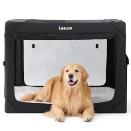 Lesure Collapsible Dog Crate - Portable Travel Kennel for Extra Large Dog, 4-Door Pet Crate with Mesh Windows, Indoor & Outdoor, Black