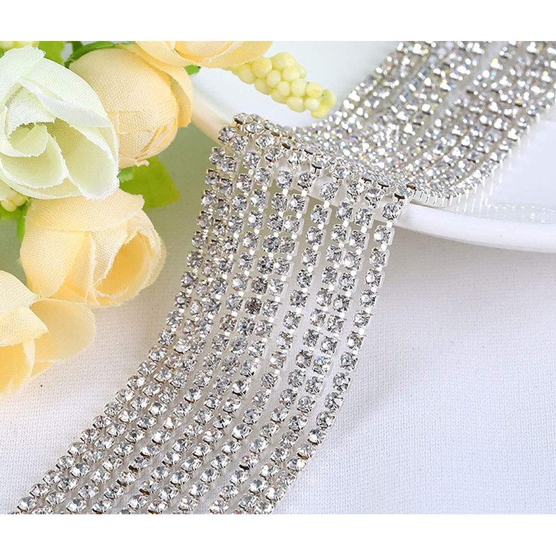 5 Yards 3MM Crystal Rhinestone Diamond Chain Trim, Rhinestones Clear
