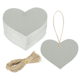 MECCANIXITY 200Pcs Kraft Paper Gift Tags with String, 2.2 x 2.6 Inch Blank Hanging Labels Heart Shape Paper Labels Glittery Gray Gift Tags for Price Tags, Christmas, DIY Crafts