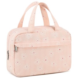 BTOOP Makeup Bag for Women Cosmetic Bag Large Make Up Organizer Travel Toiletry Bags Waterproof Zipper Tote Pouch Purse for Girls, Corduroy-Pink flower