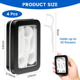 4 Pack Floss Container with Clear Window, Portable 3.6x2.5x0.72 Inch Floss Pick Holder Container, Organizer Holder Case for 32 Floss Picks for Home, Travel, Car, Office (Black)