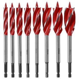 GORWARE 8 Counts Wood Auger Drill Bit Set High-Carbon Steel 4 Flute Cut Drilling Bit Kit 10-25mm Self-Tapping Hex Shank Wood Hole Drill Bit Precise Woodworking Deep Drill Bit for Hardwood Plastic - Color: Black