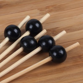 BambooMN Decorative Ball End Cocktail Fruit Sandwich Picks Skewers for Catered Events, Holiday's, Restaurants or Buffets Party Supplies - 4.7" Black, 100 pcs
