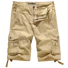 WenVen Men's Cotton Twill Carpenter Cargo Shorts, Khaki, 44