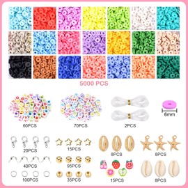 Anshine 5500pcs Clay Beads Kit, 21 Colors 6mm Flat Round Polymer Clay Beads with Letter Beads for Friendship Bracelet Jewelry Making DIY