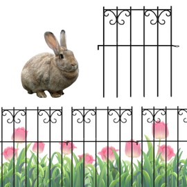 ShopLaLa Decorative Garden Fence (10 Panels), 12in(L) x 16.5in(H) Rustproof Black Metal Wire Fencing Border, Animal Barrier with Butterfly Pattern Edge for Landscape Decor, No Dig Dog Fences for Yard