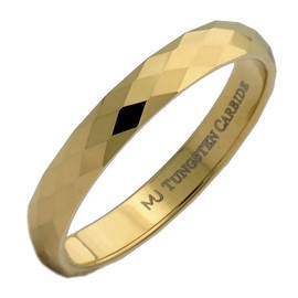 MJ Metals Jewelry Tungsten Carbide 3mm Gold Plated Faceted Honeycomb Pattern COMFORT FIT Wedding Band Ring Size 6